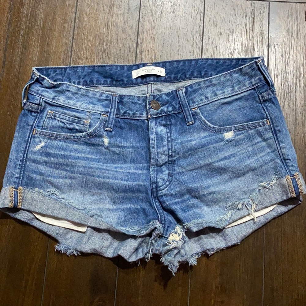 Abercrombie and Fitch distressed jean shorts.